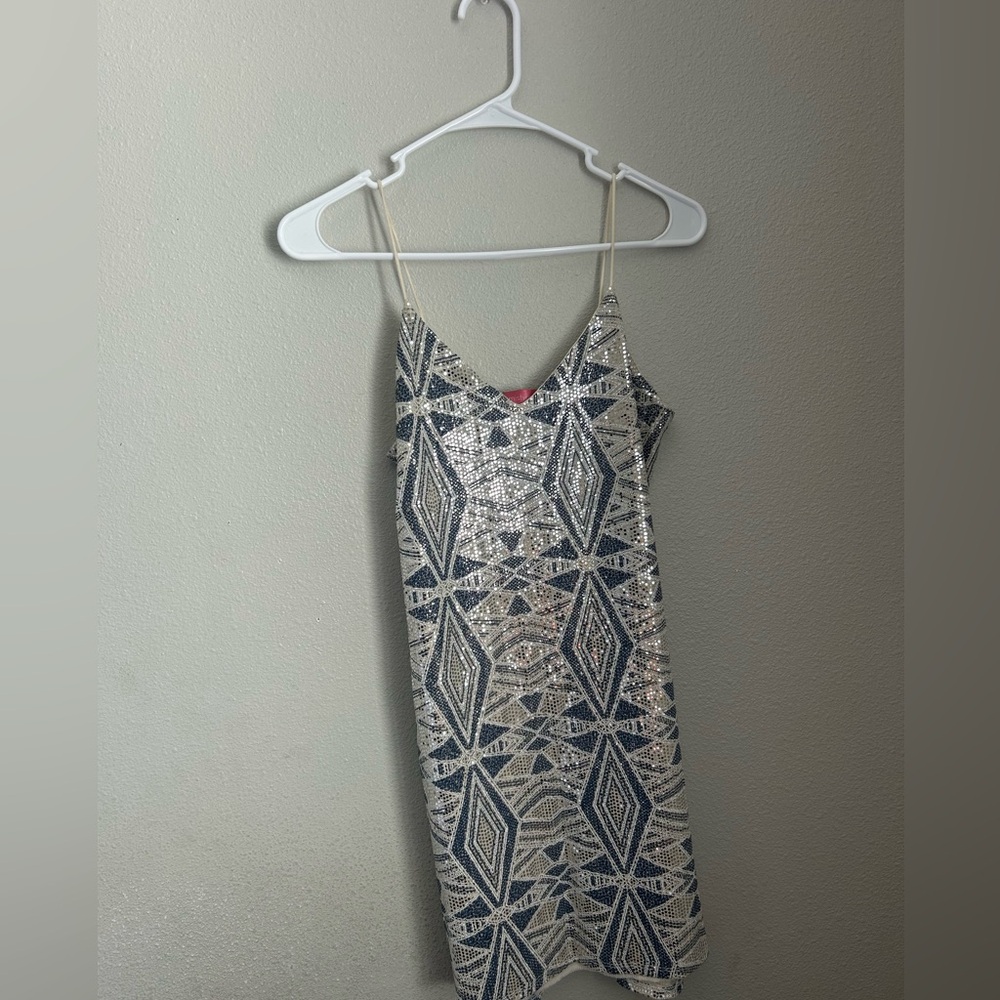Sparkly blue and white mini dress